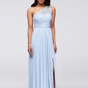 David's Bridal Long One-Shoulder Lace Dress F17063